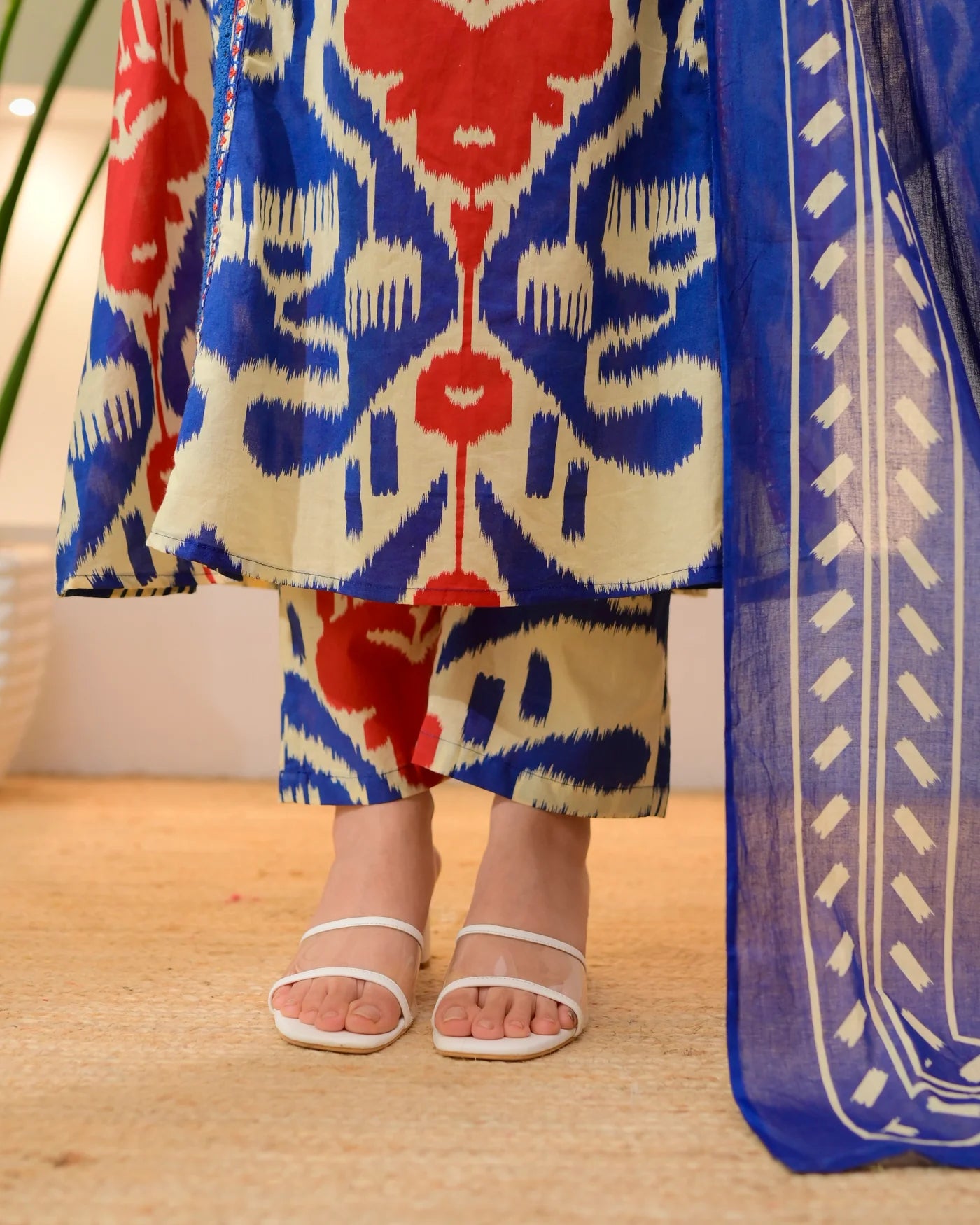 Royal blue BAROQUE A LINE HANDWORK COTTON SUIt