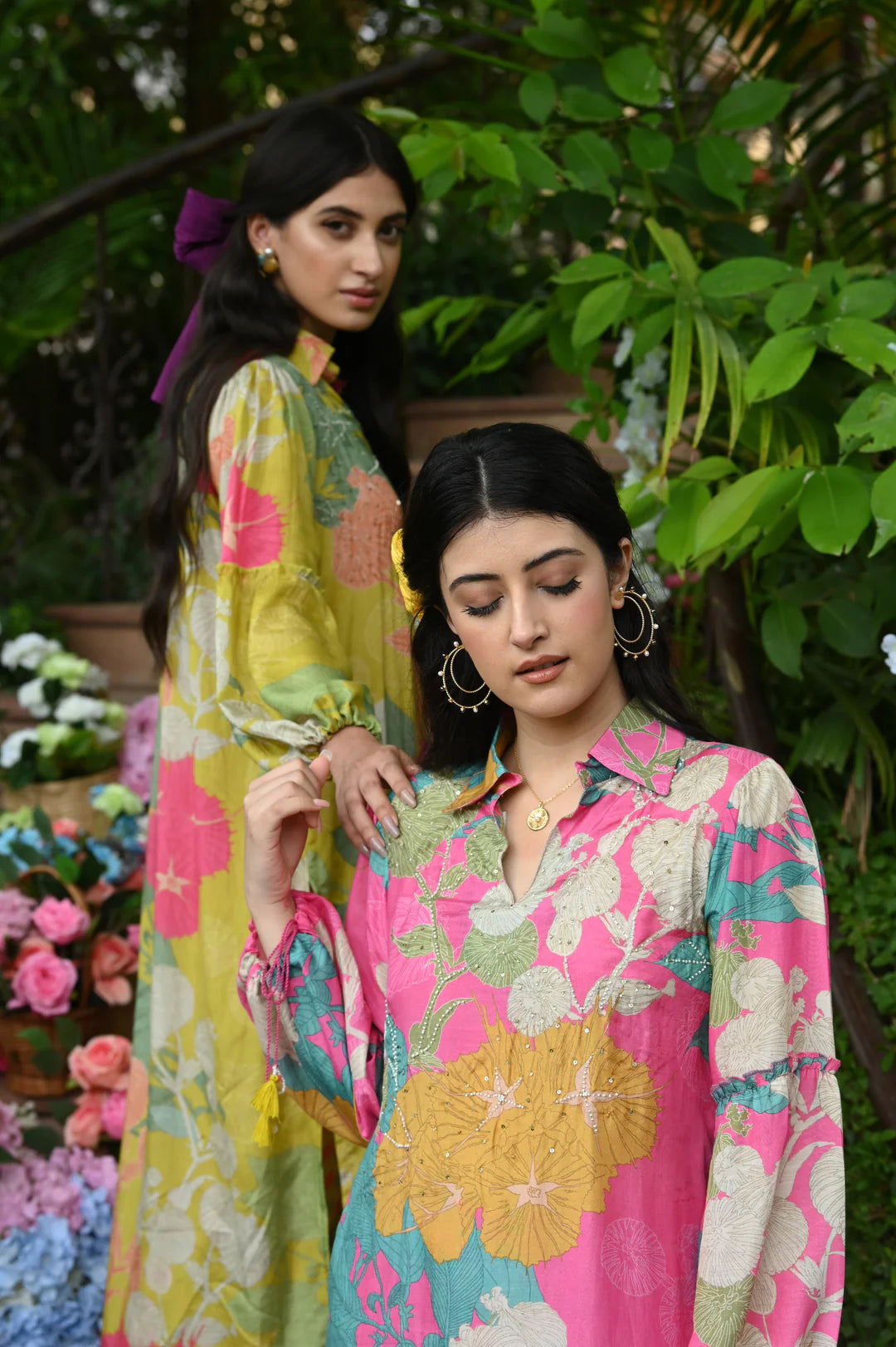 Pink Flower Muslin Kurt Set
