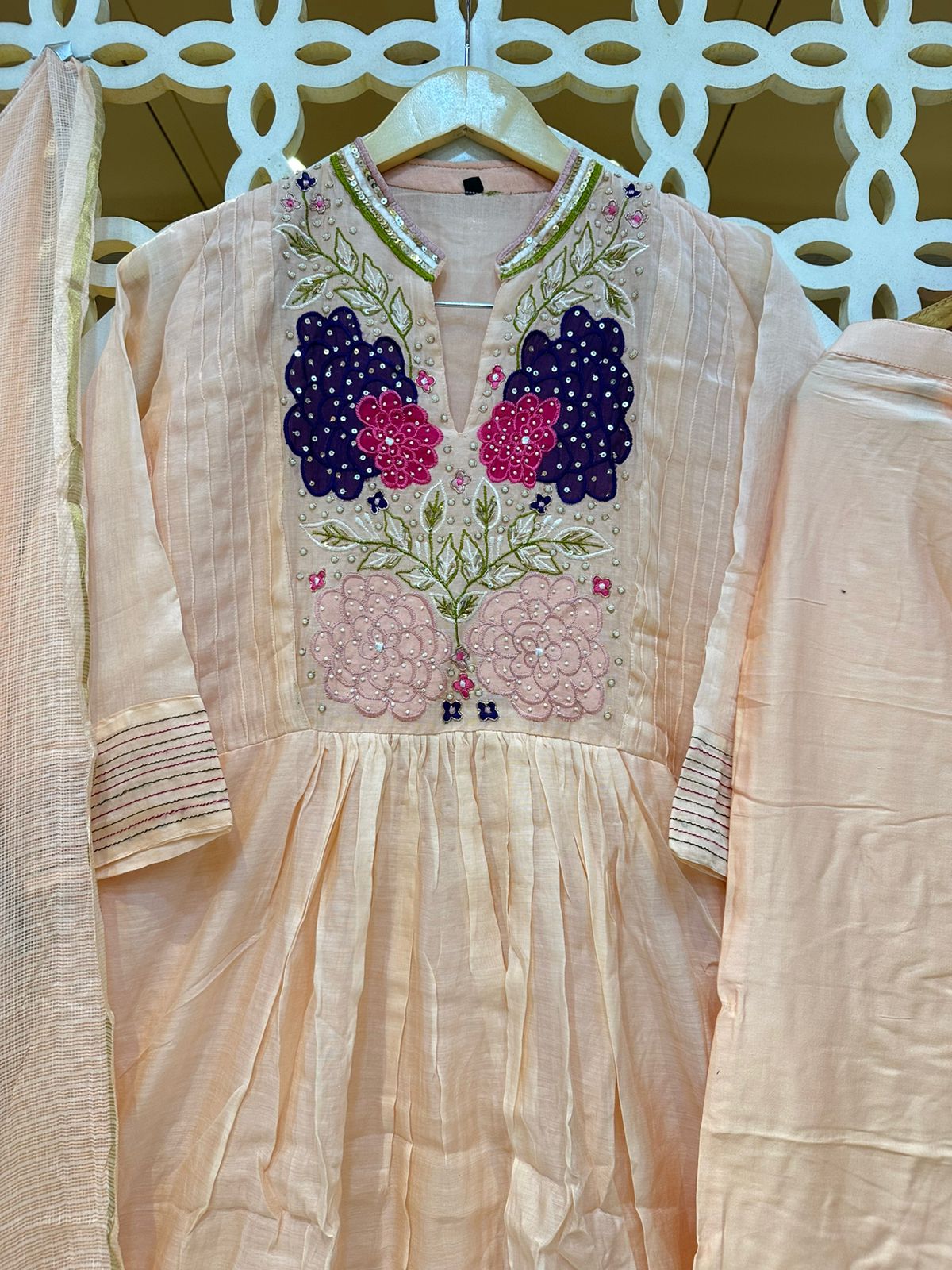 Embroidery & kota doria mul chandari suit