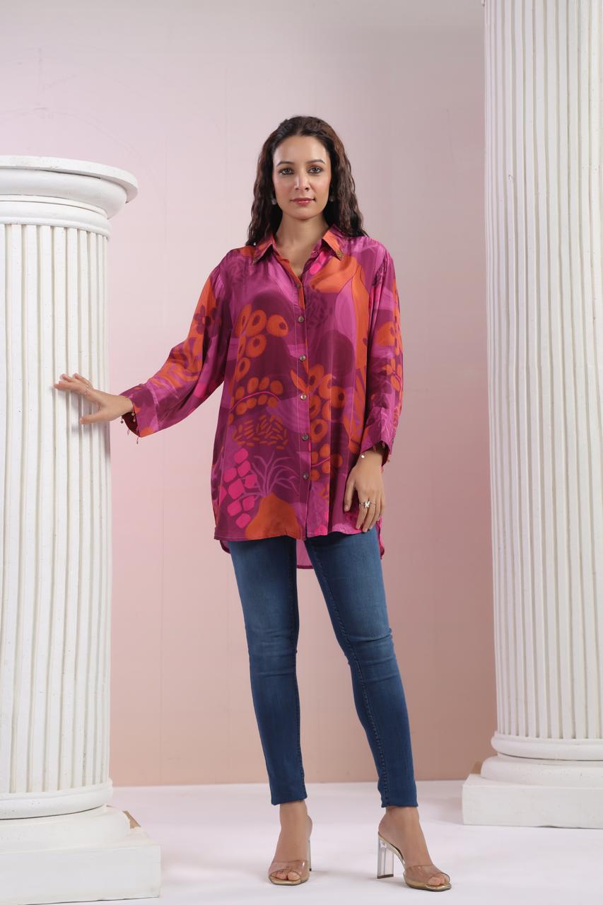 Pink digit print crepe top