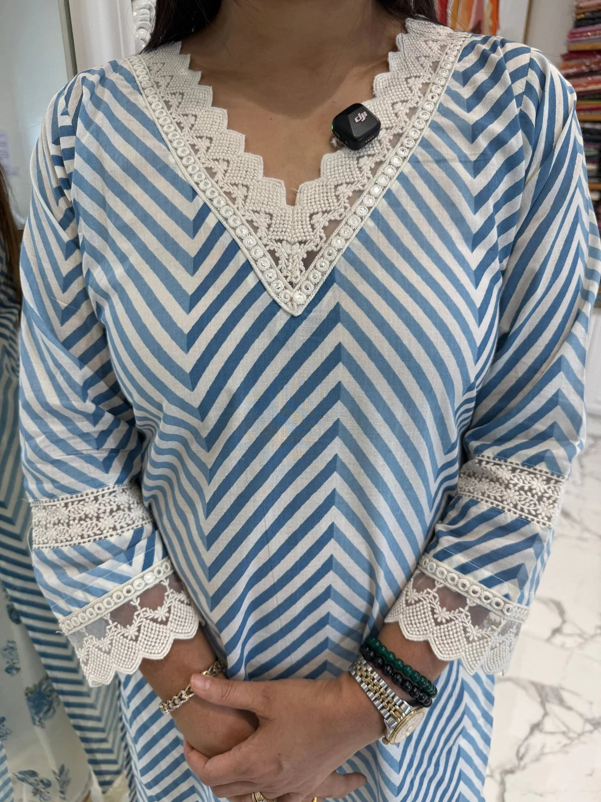 Phool blue Leheriya cotton Set