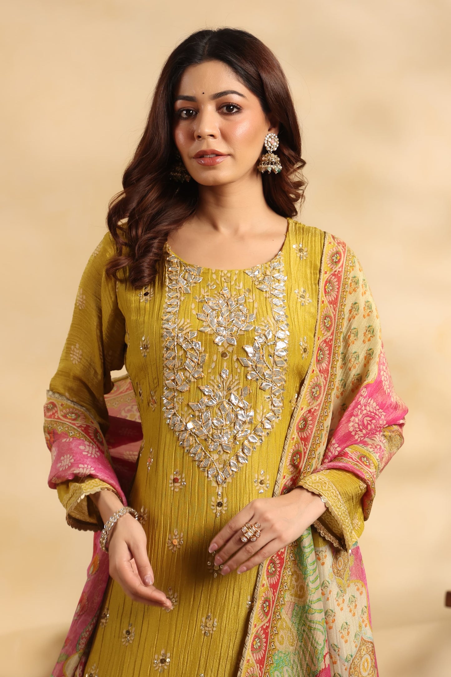Gota crush tissue Aline suit with organza tissue dip & Santoon pants