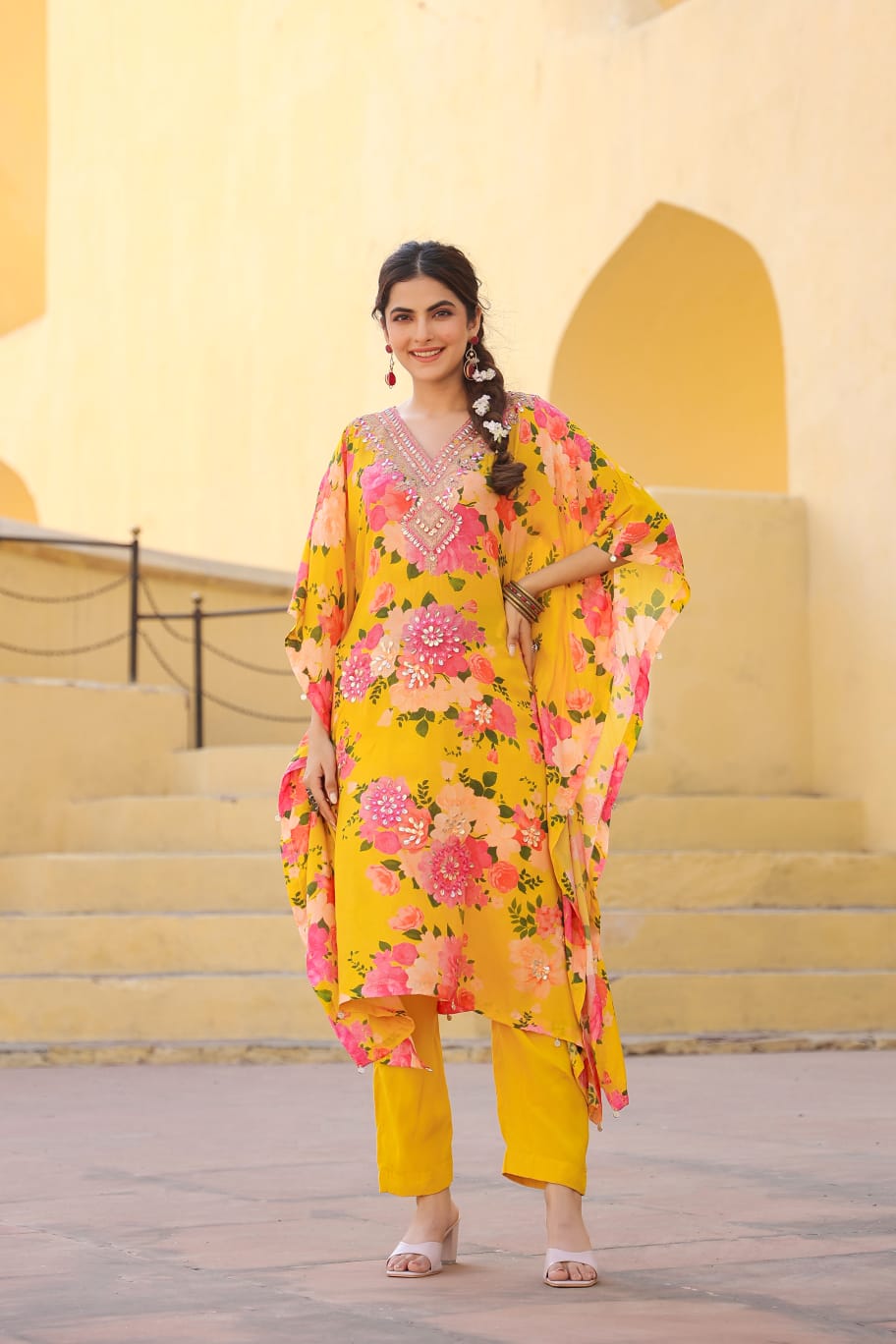 Modal kaftan pink/yellow