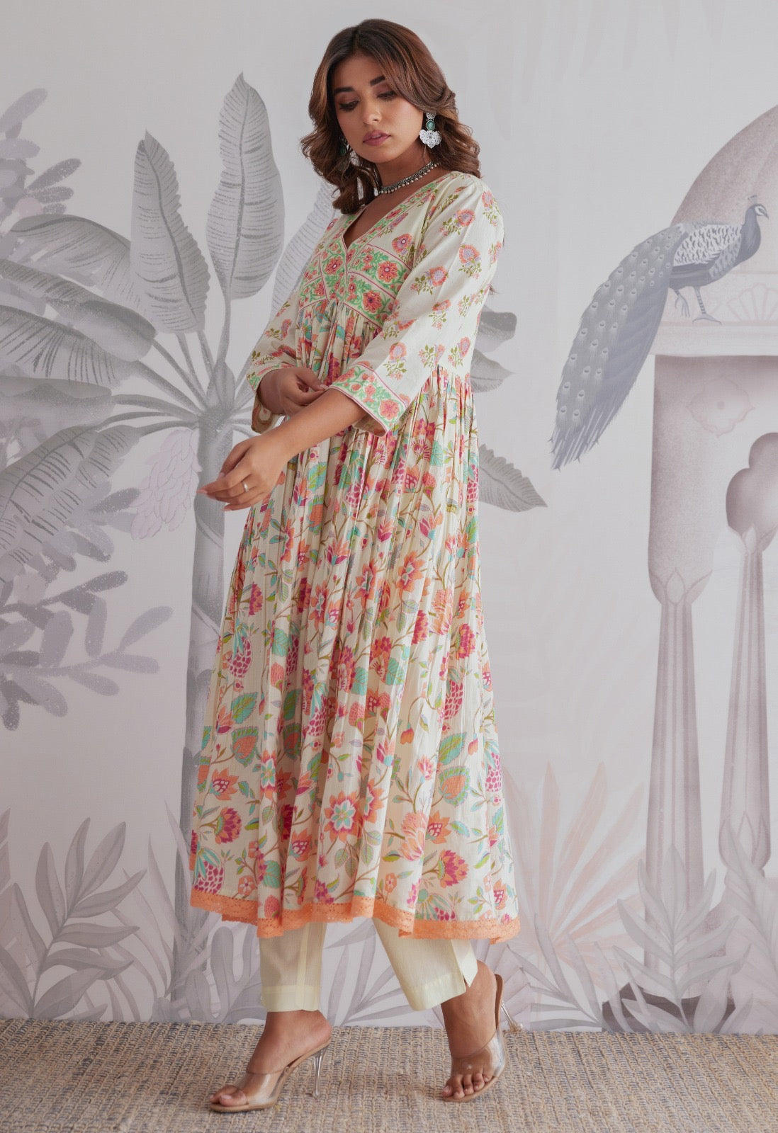 Alia peach green cotton Anarkali