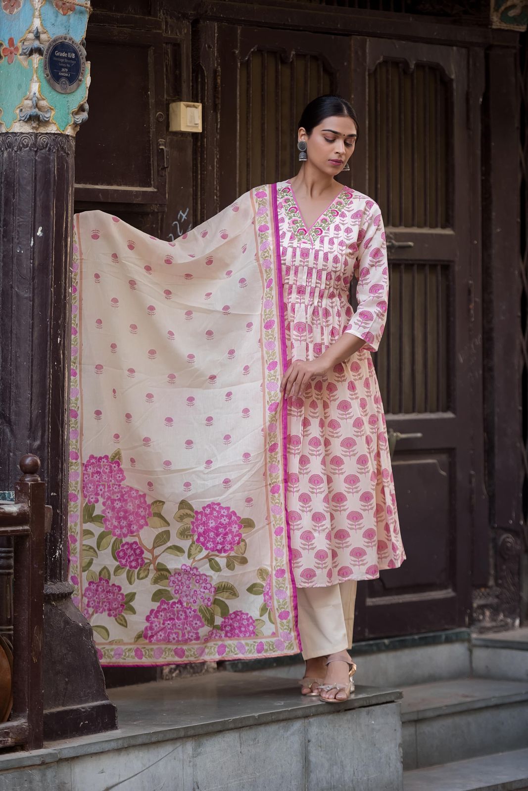 Floral mul puprle cotton Anarkali