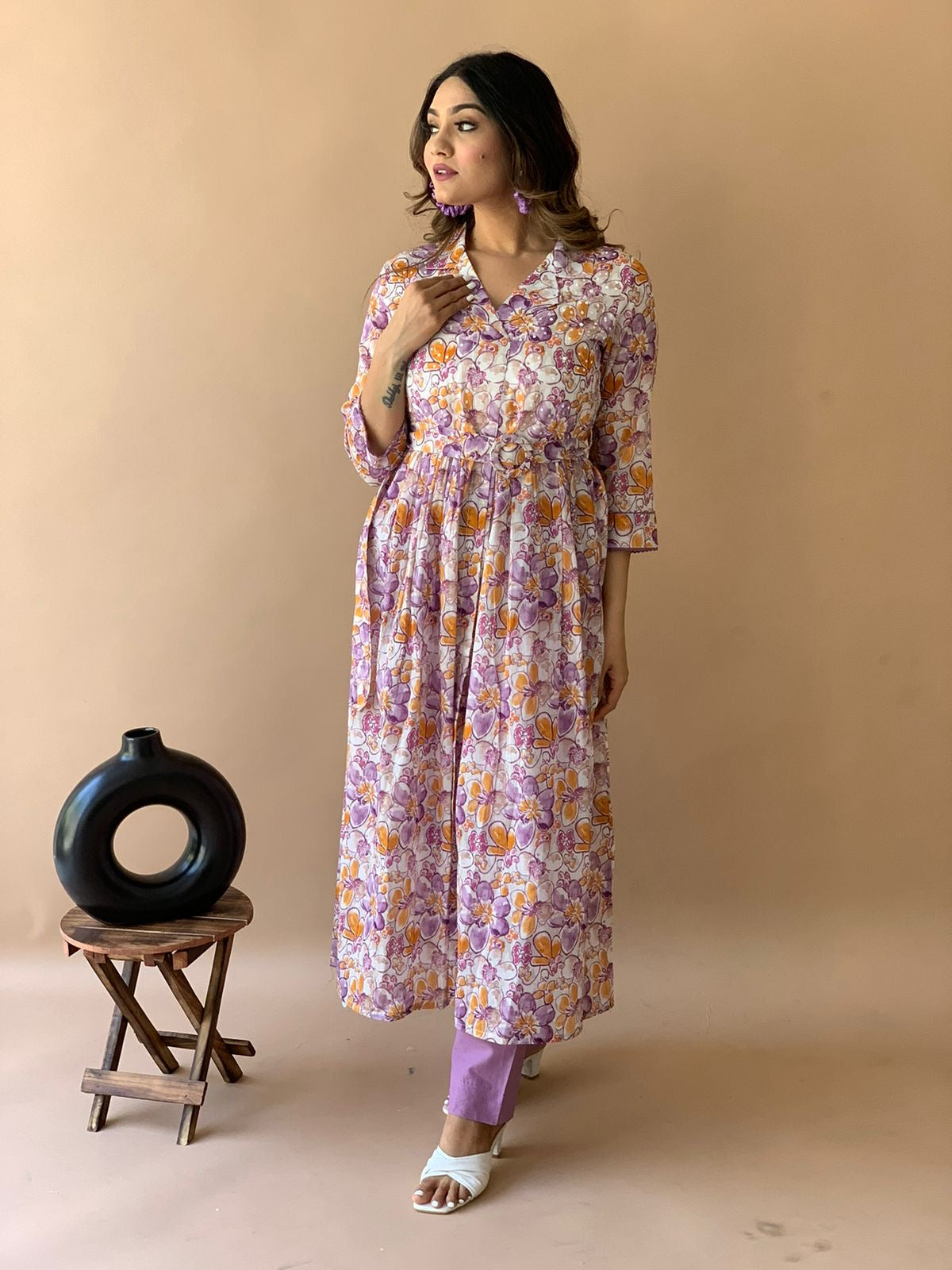 Purple floral kurta pant