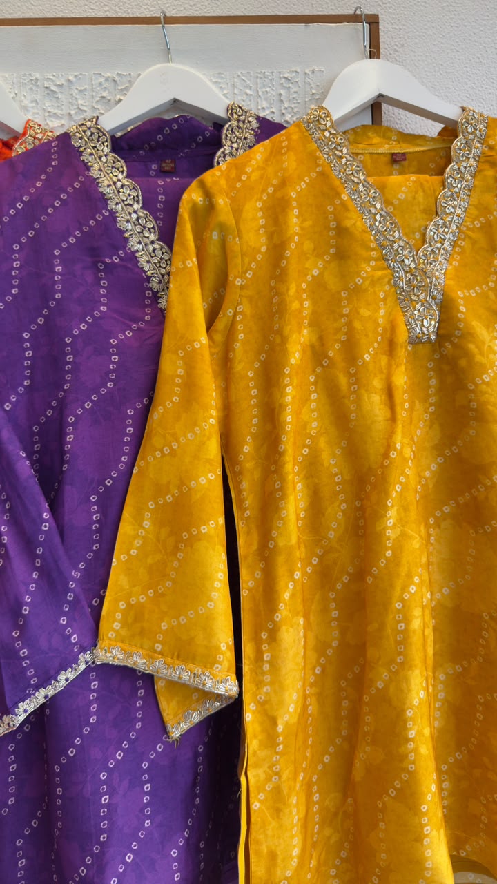 Trendy ethnic fusion Bandhani silk co ord set lining in both top & bottom