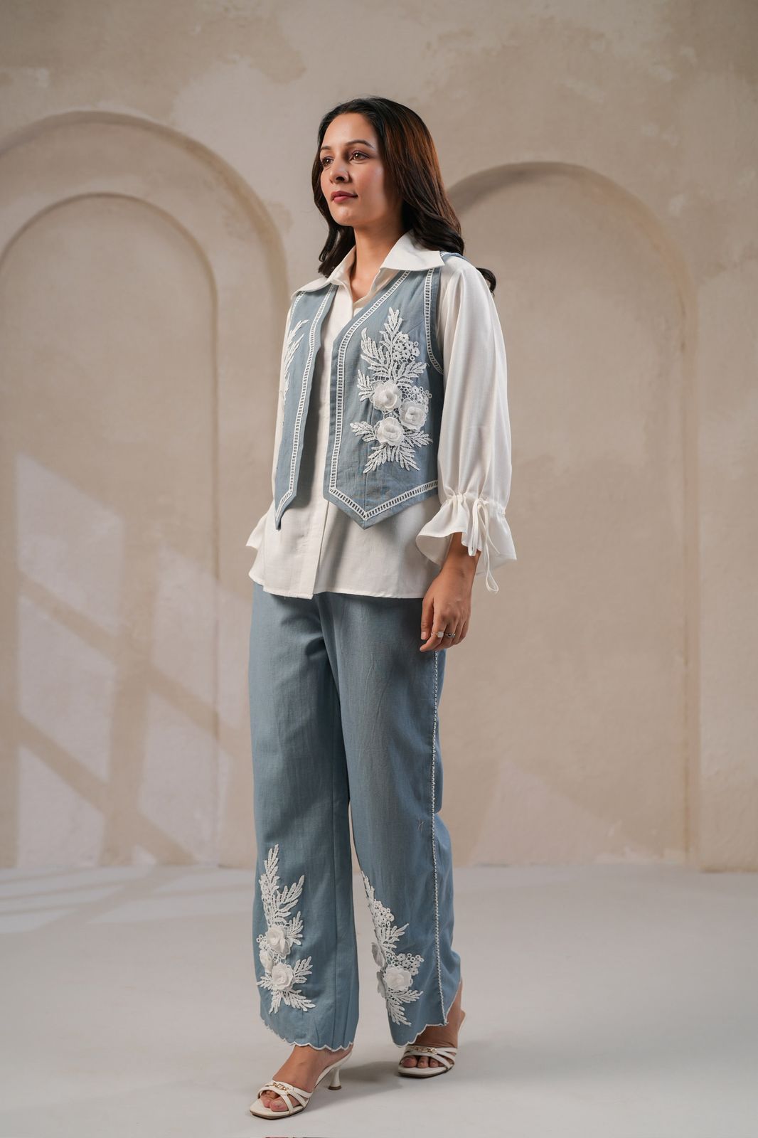 Blue Demin cotton jacket style Co ord set