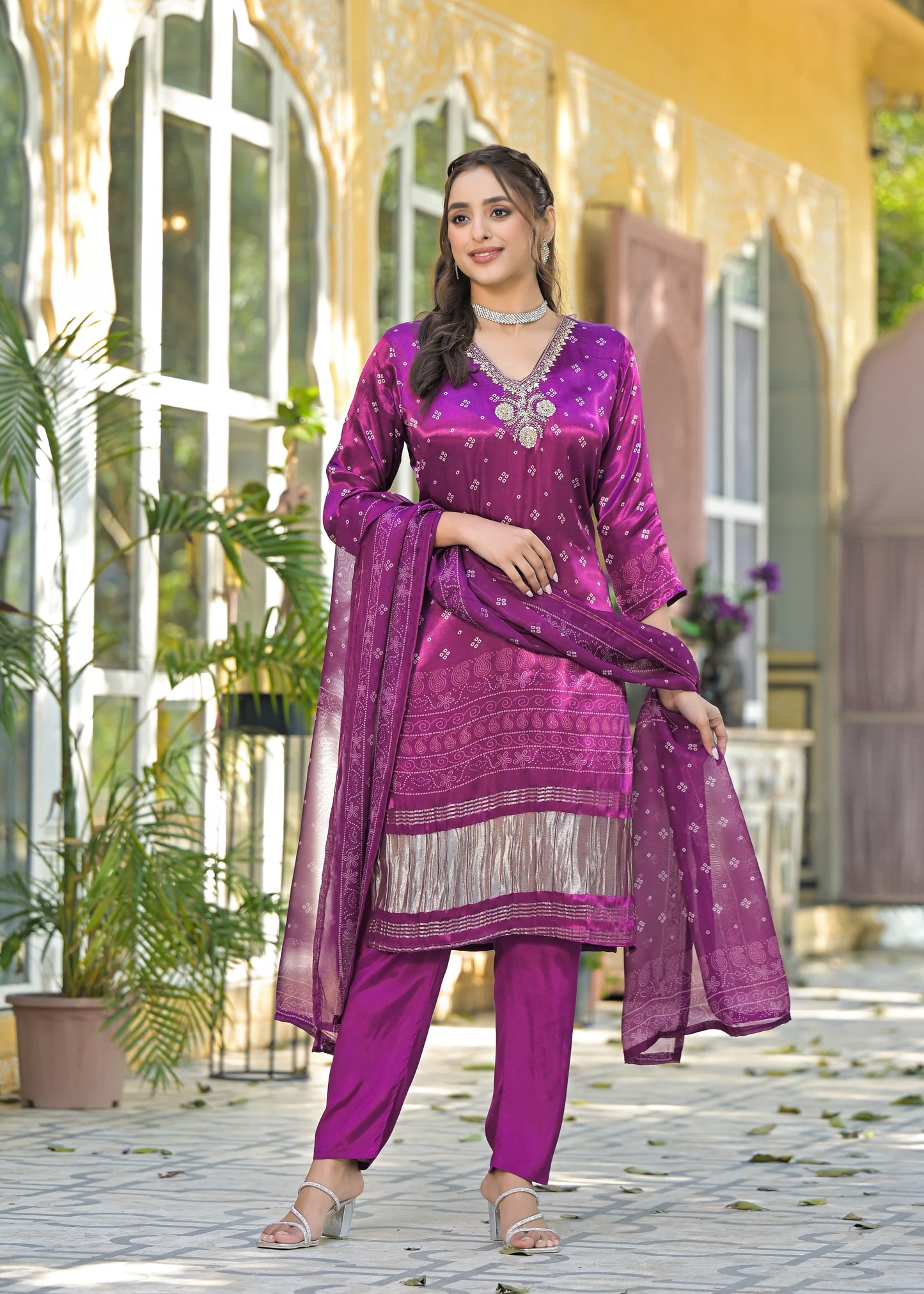 Purple Bandhani gajji suit