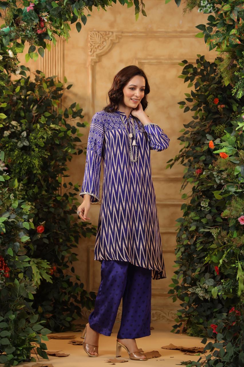 Real mirror purple crepe silk co ord set