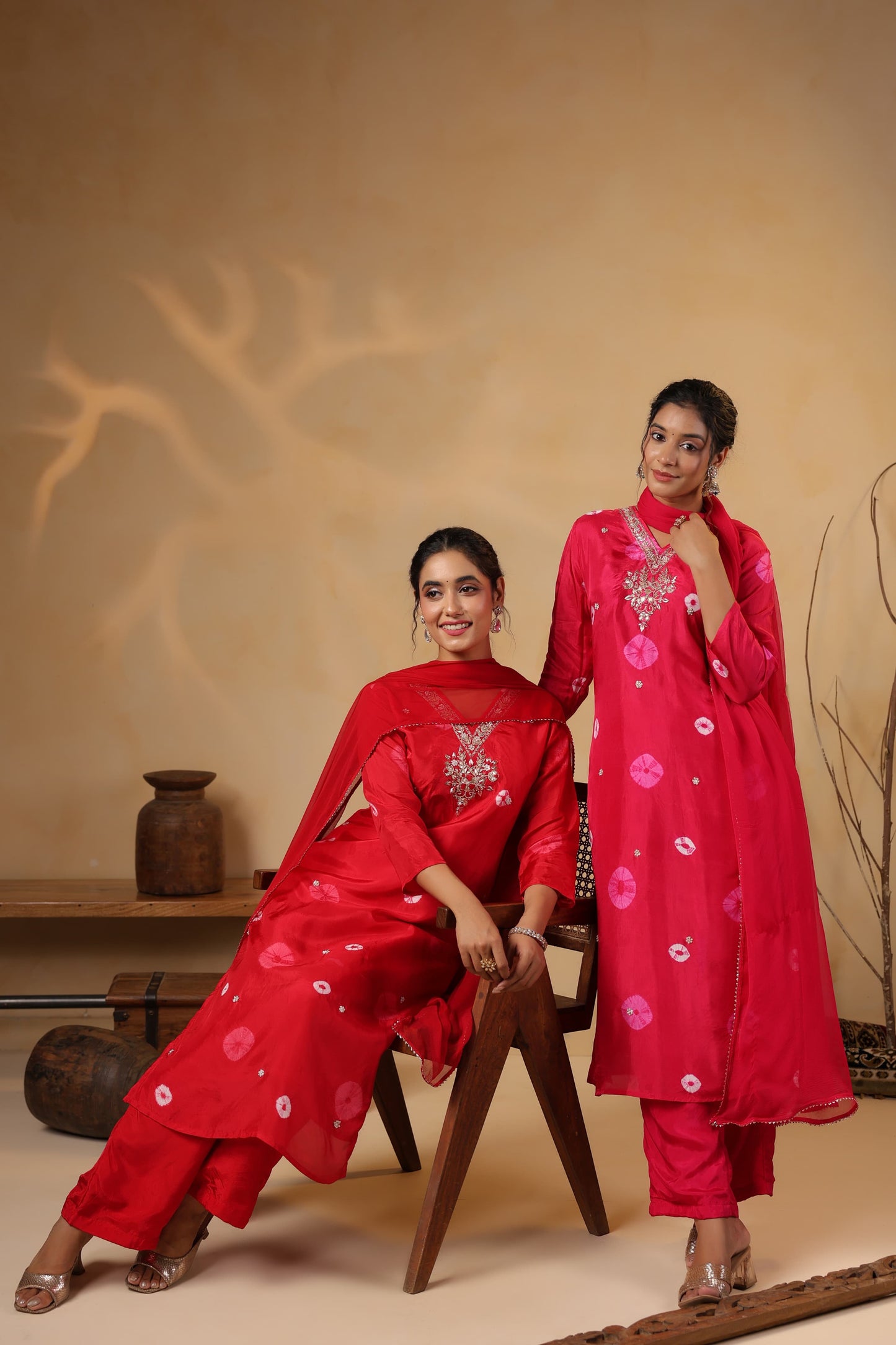 Pink Bandhani silk suit