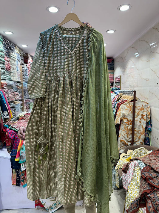 Square classy green/ blue Anarkali