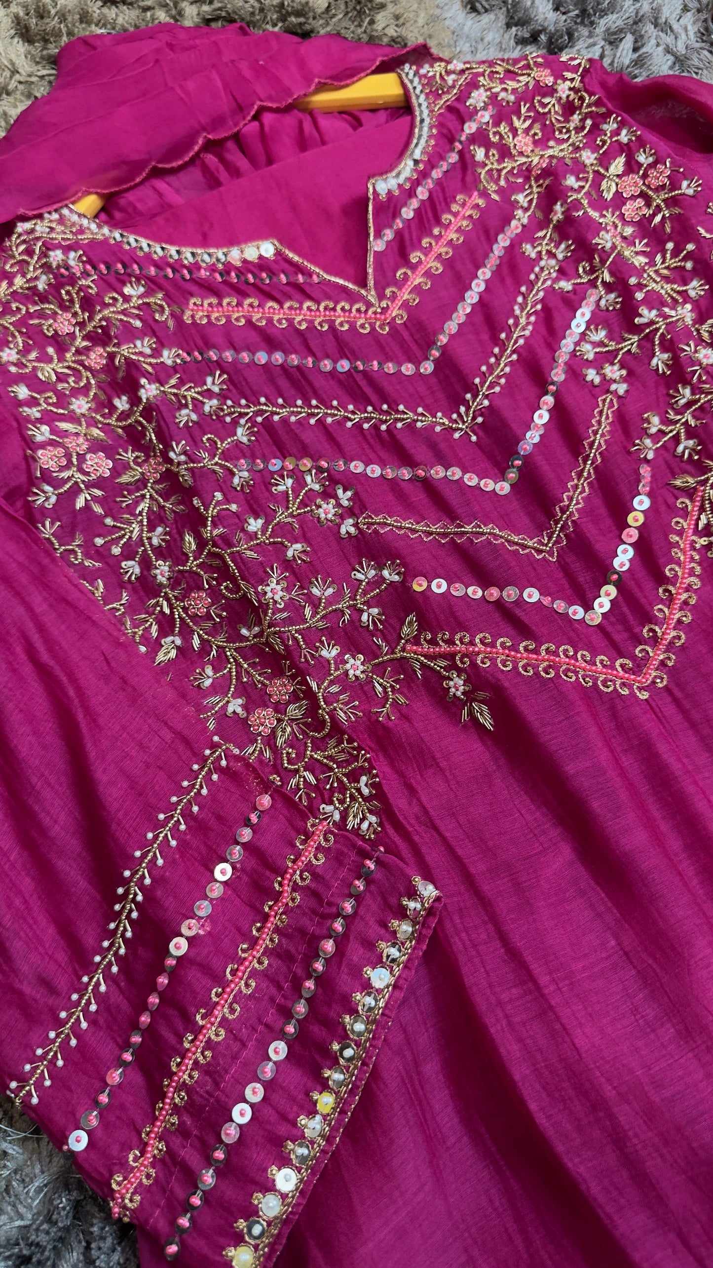 Preety bright mul chandari hand work suit