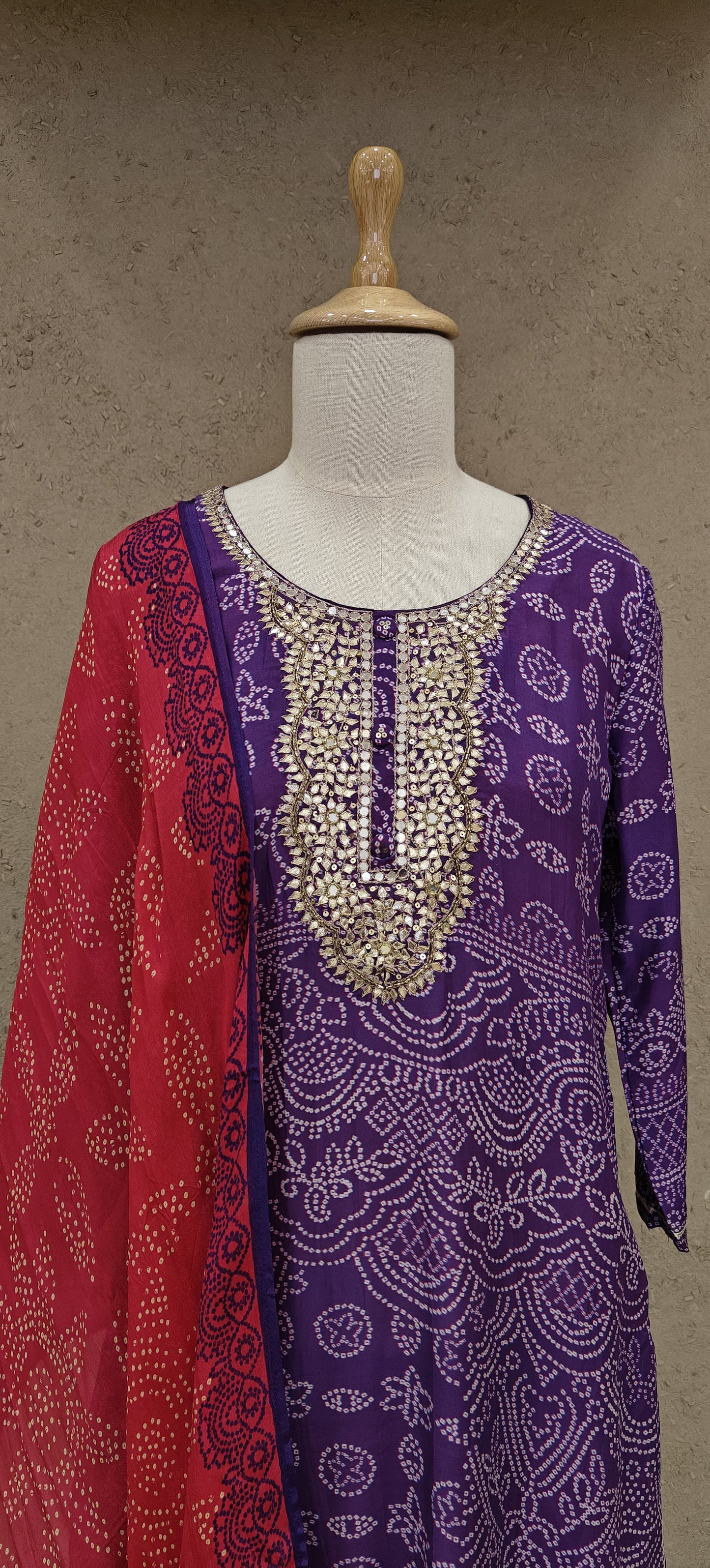 Purple Rani gota Bandhani suit