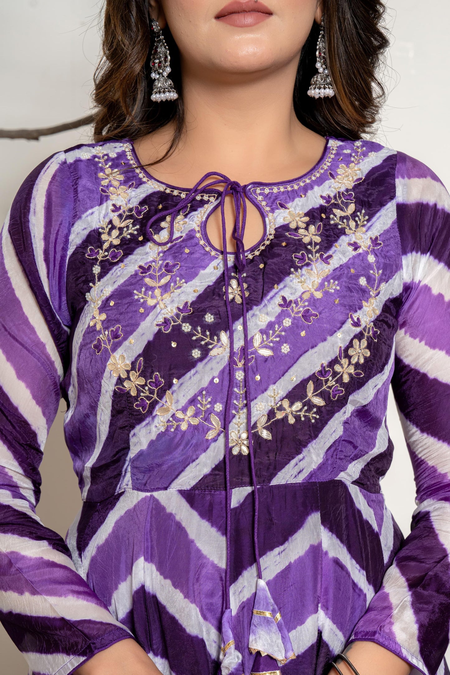 Purple lehriya crepe Anarkali