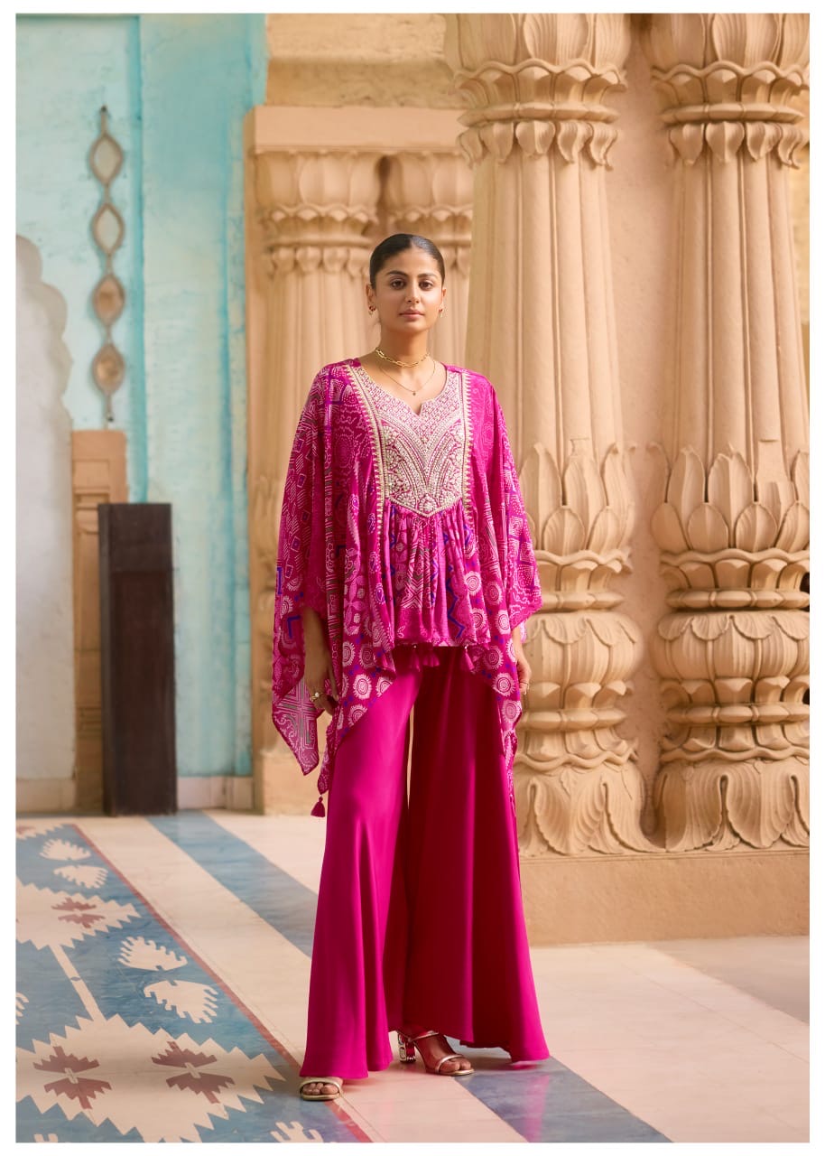 Rani pink Bandhani Suhana kaftan Set