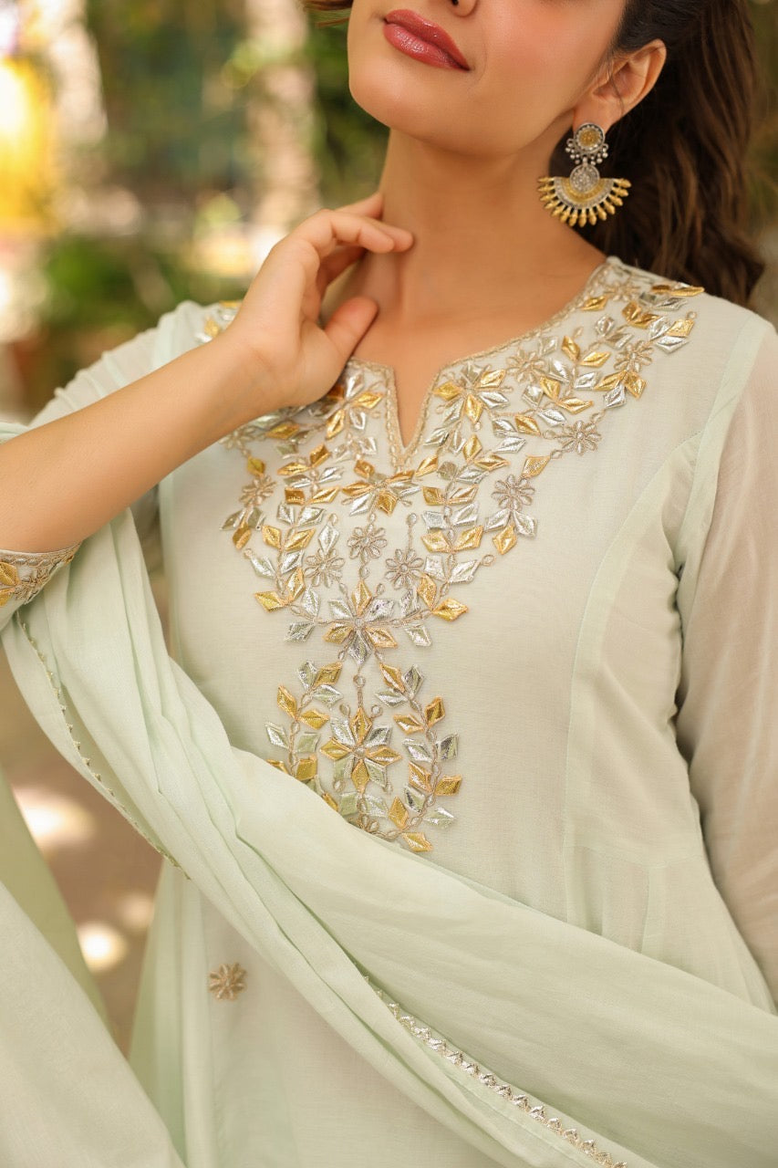 Pista green gota mul cotton Anarkali