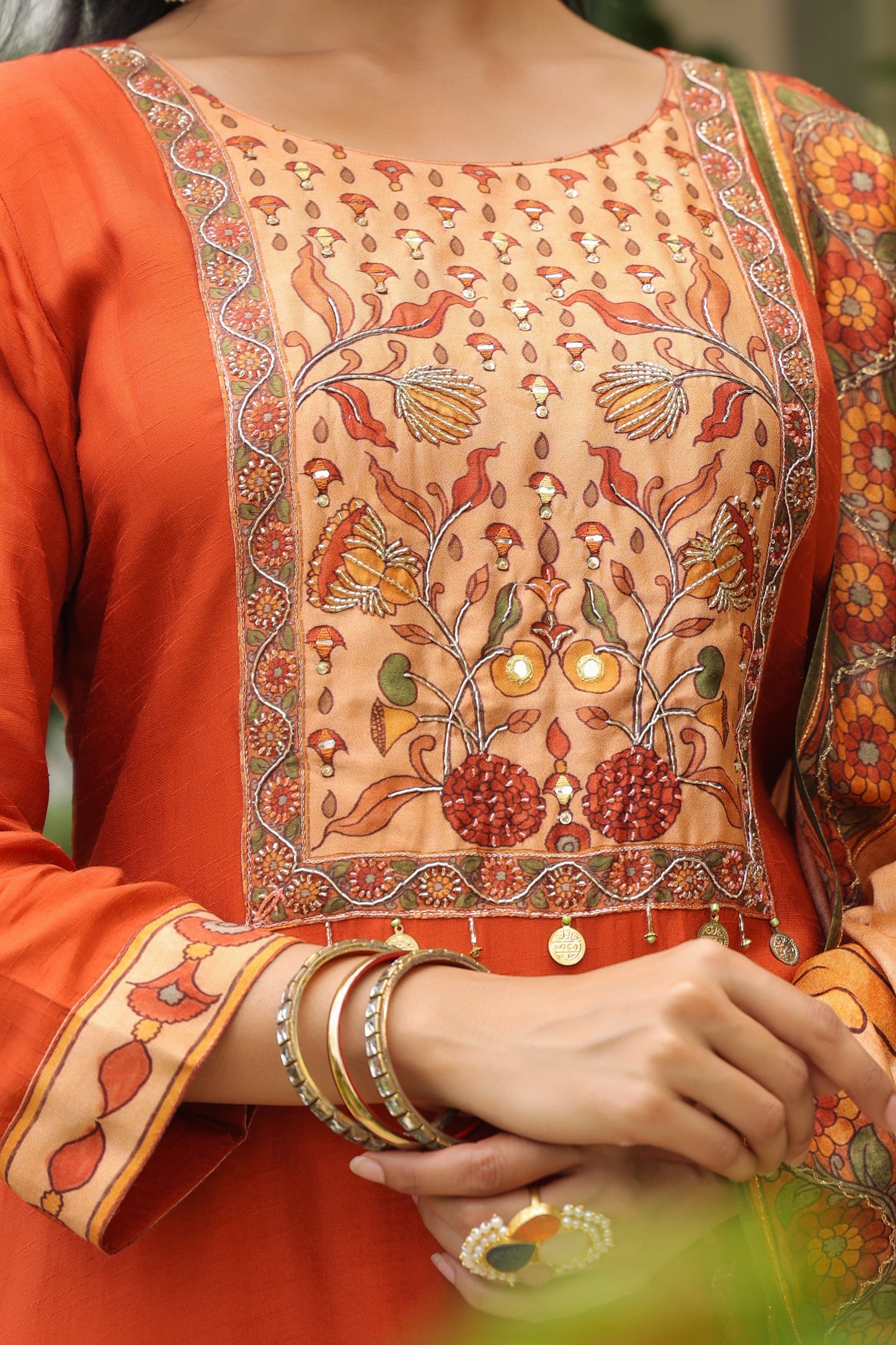 Orange silk Kamkari suit