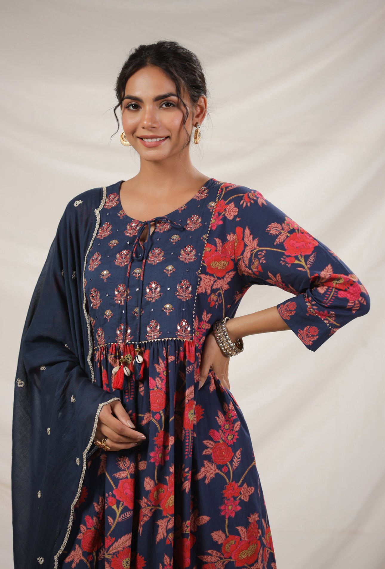 Blue floral hand block cotton