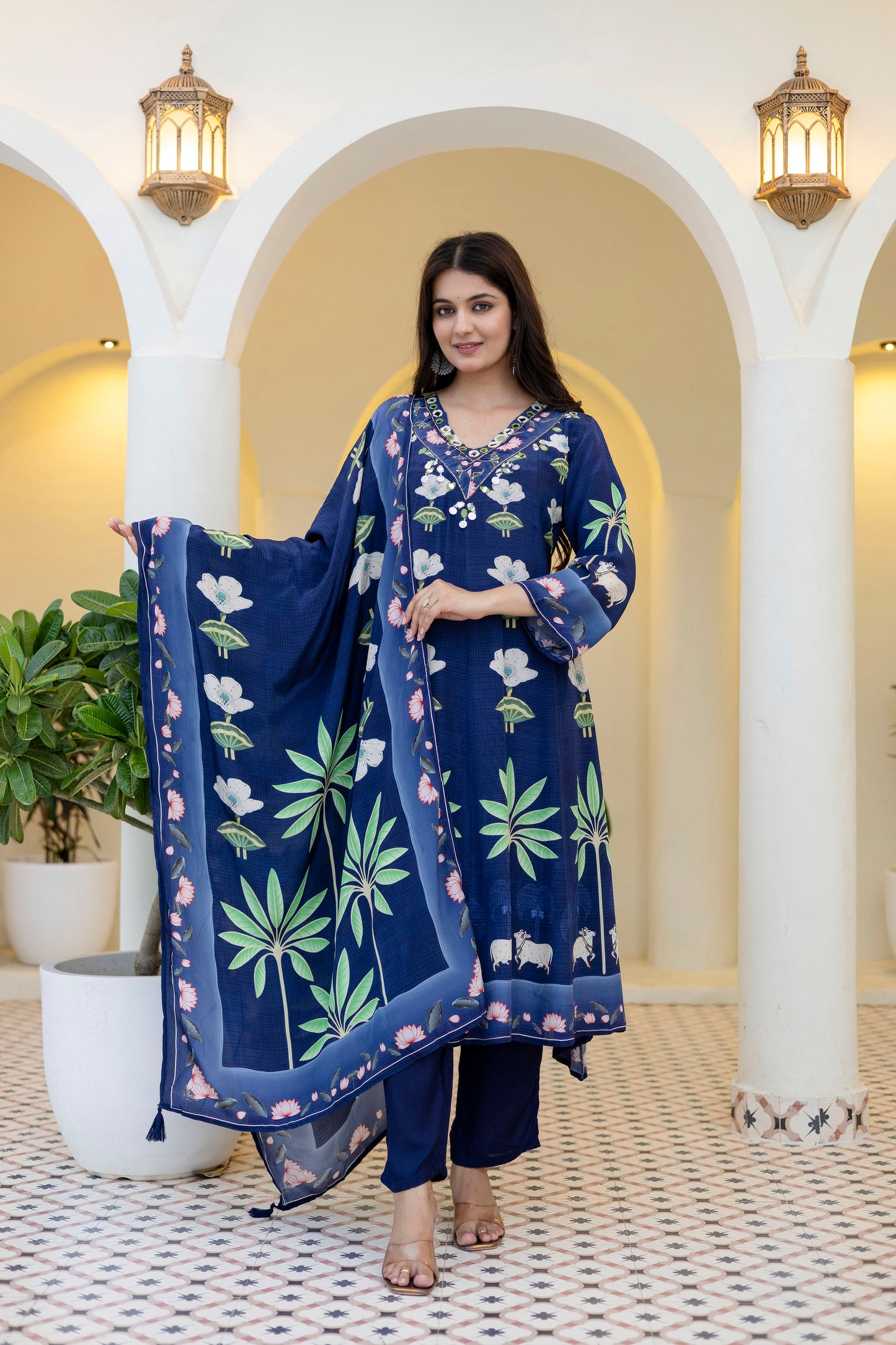 Picwai blue crepe Aline suit