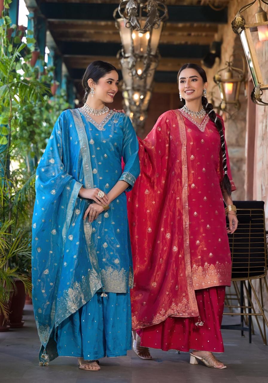 Blue banaras silk sharara