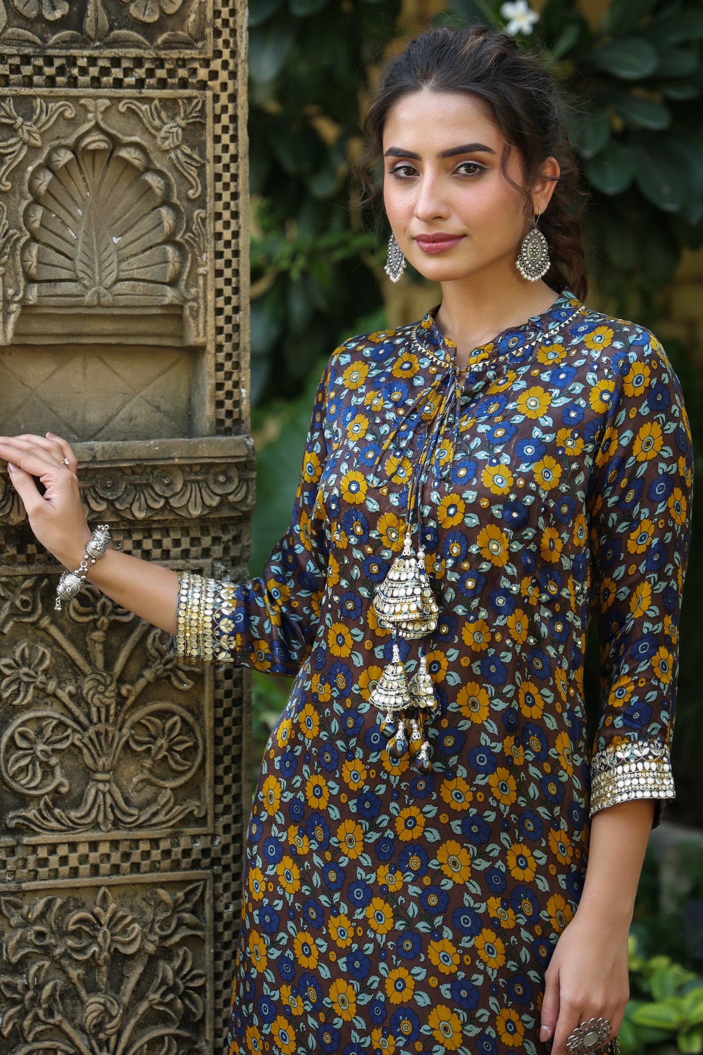 Brown/mustard Gajji kurta pant