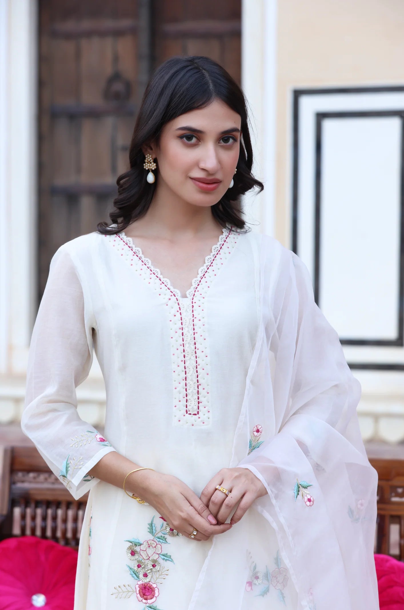 Mul chandari white gota suit
