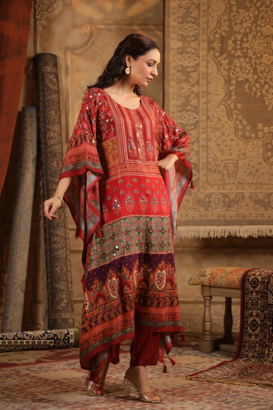 Maroon classy digit print kaftan