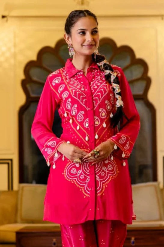 Pink Bandhani ROUGE PREMIUM CO-ORD SET