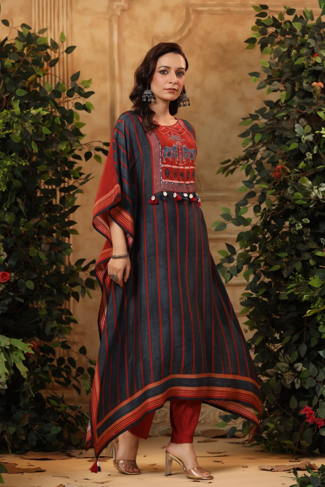 Pichwai kaftan ( Marron/mustard)