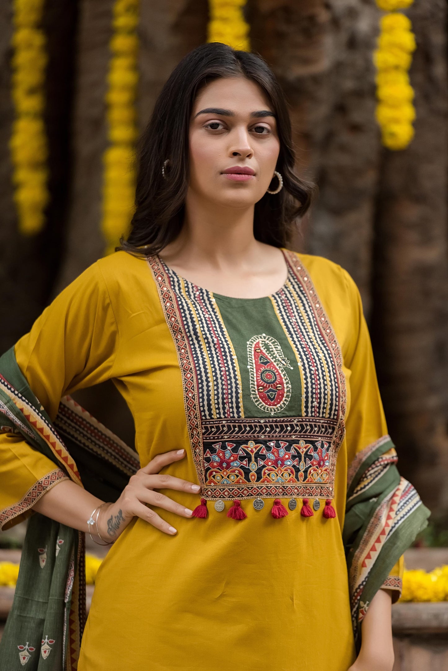 Kutch yellow patch cotton Set