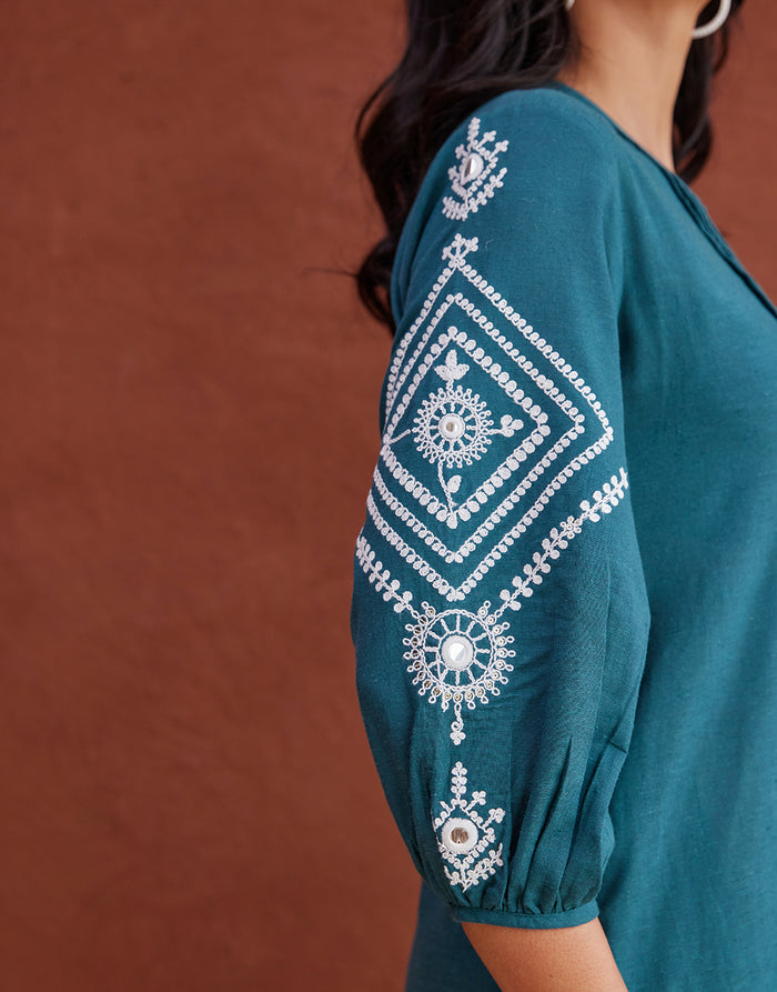 Purple / green cotton embroidery