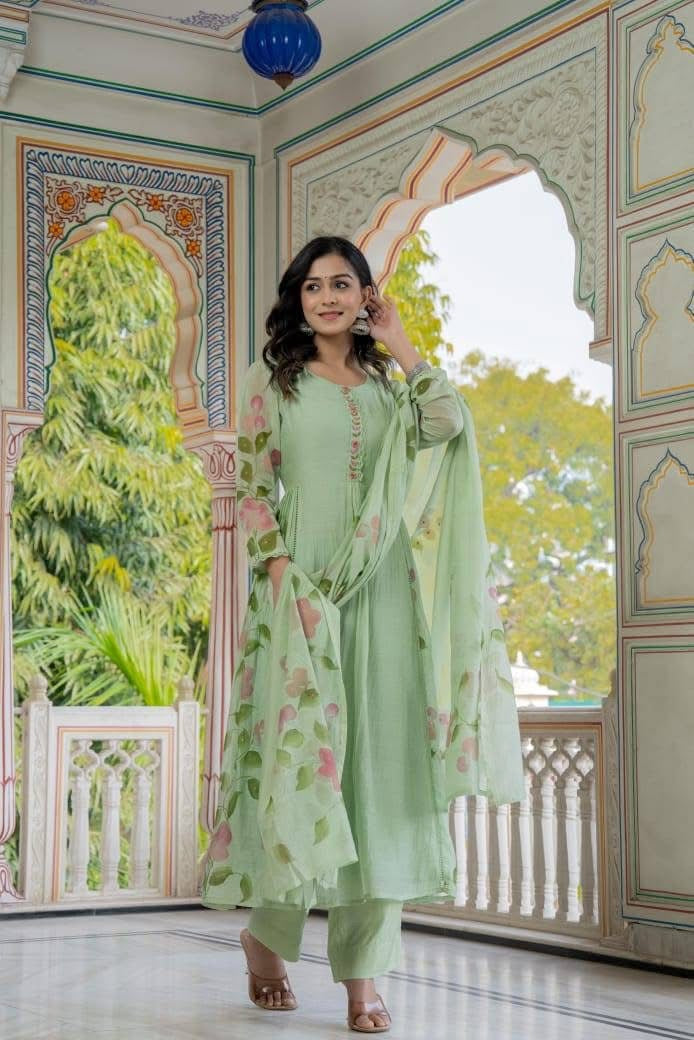 Hand print Greeny mul cotton