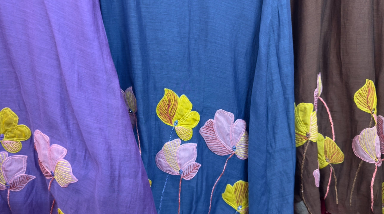 Classy Applique floral mul chandari suit