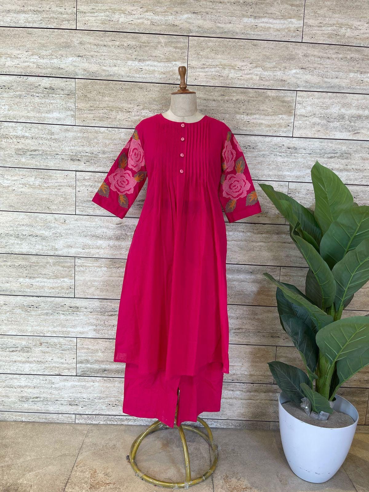 Embroidery sleeves cotton kurta pant