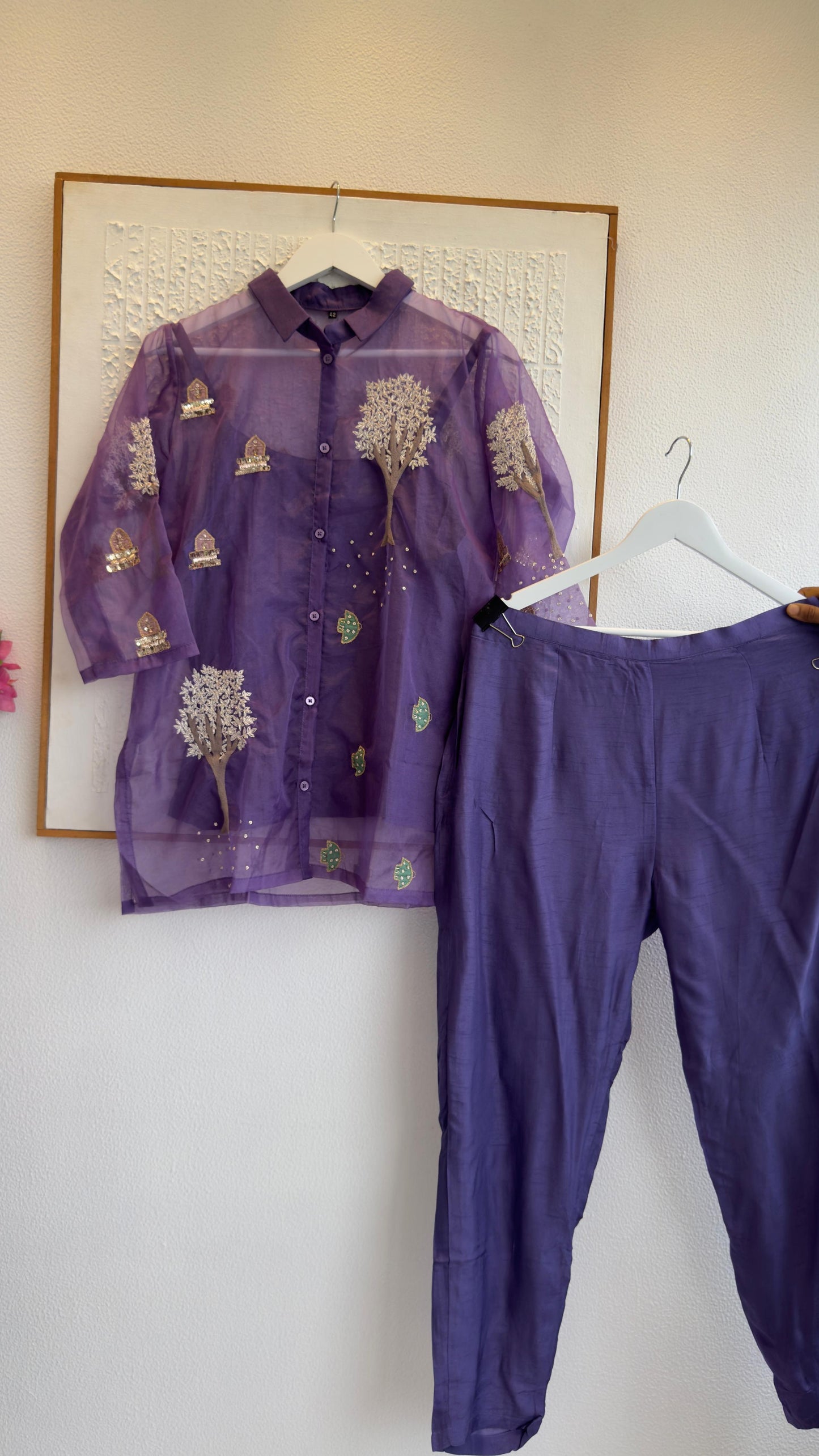 Premium organza with Zardari handwork all over top with silk pants
