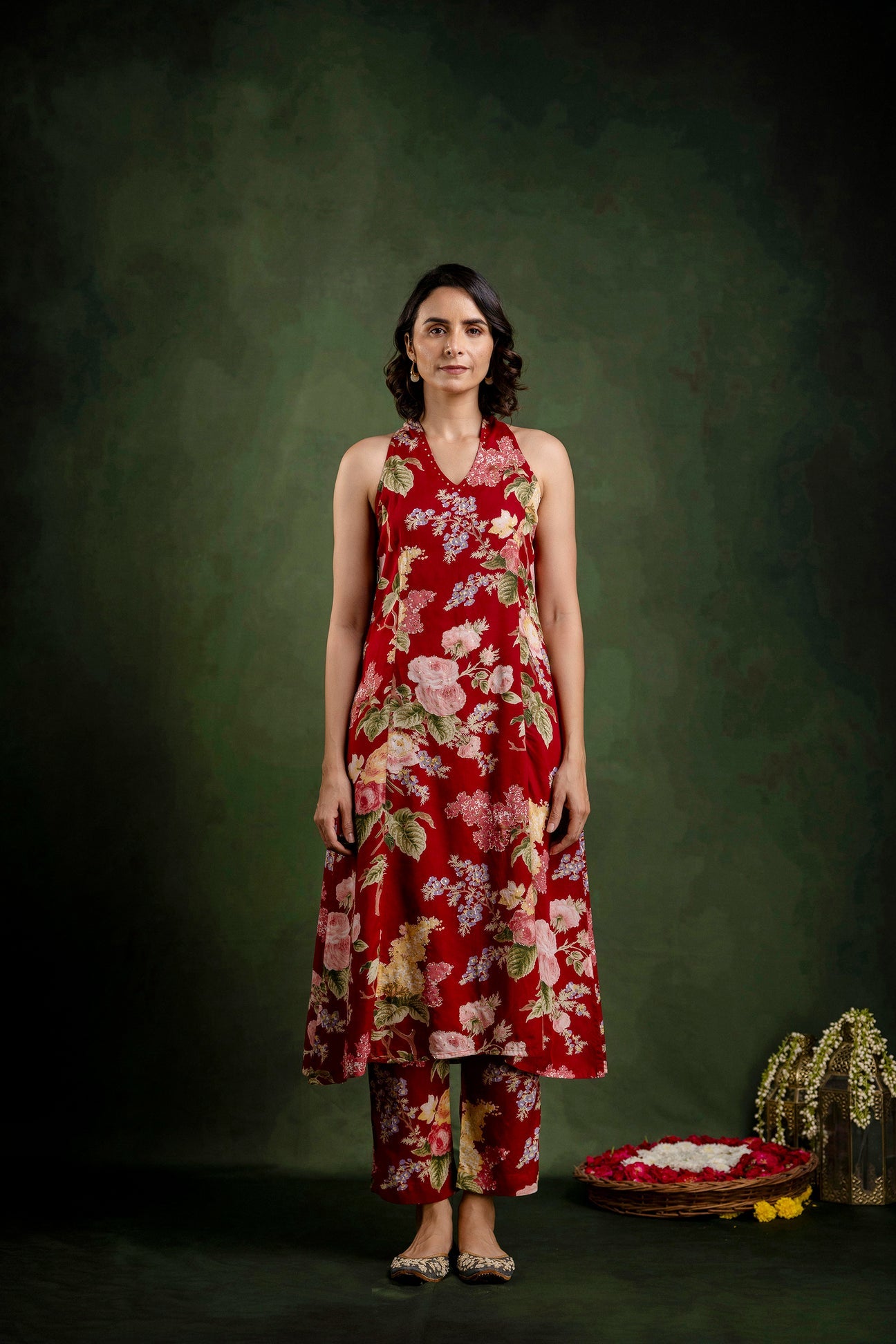 Maroon Printed Modal Embroidered Co-Ord Set