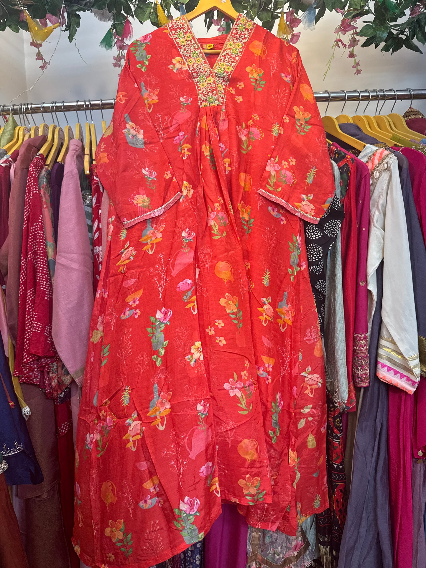 Mul silk Aline orange kurta pant