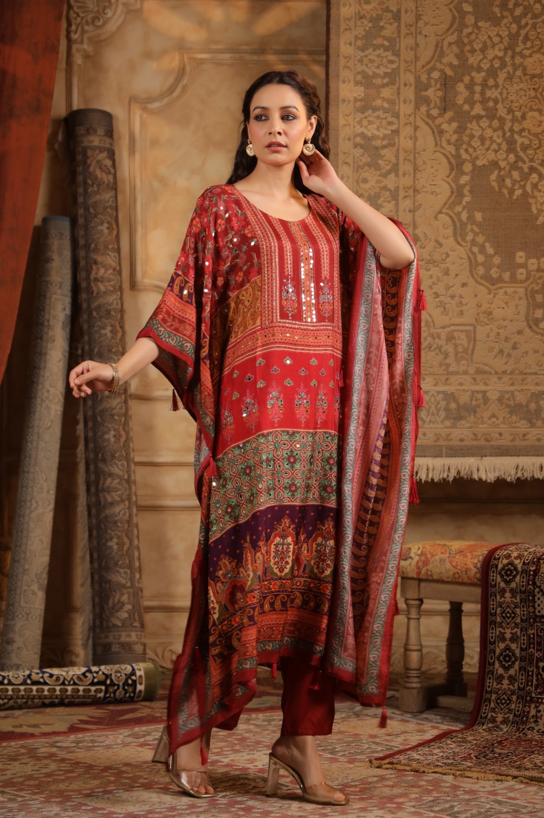 Maroon classy digit print kaftan