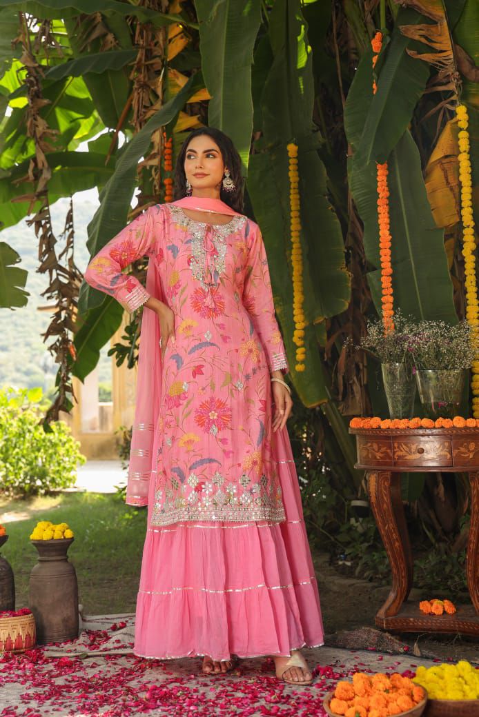 Pink gota Indian gown