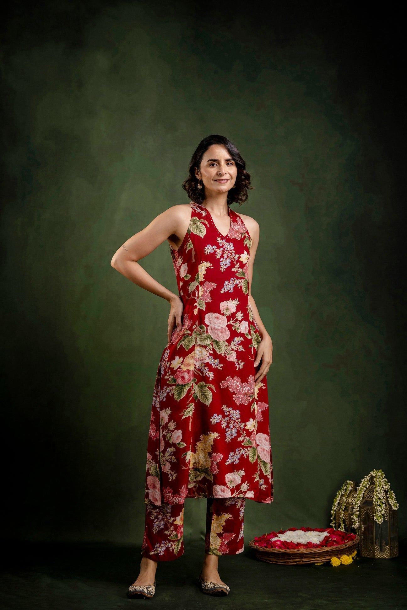 Maroon Printed Modal Embroidered Co-Ord Set