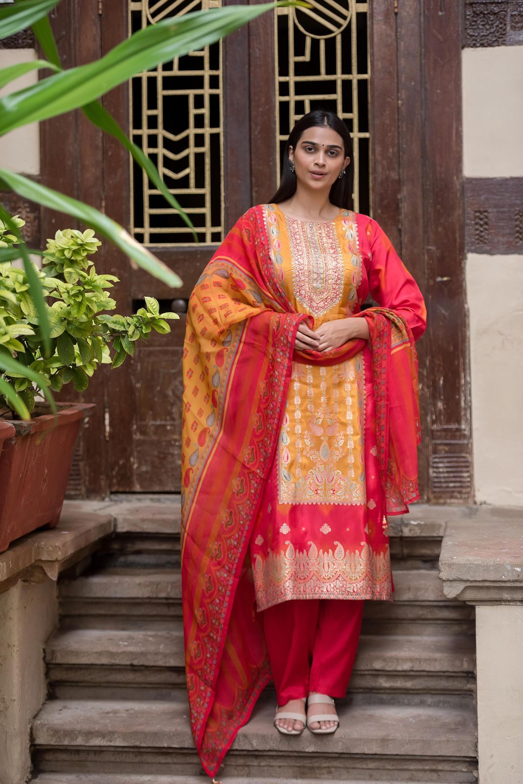 Red banaras silk suit