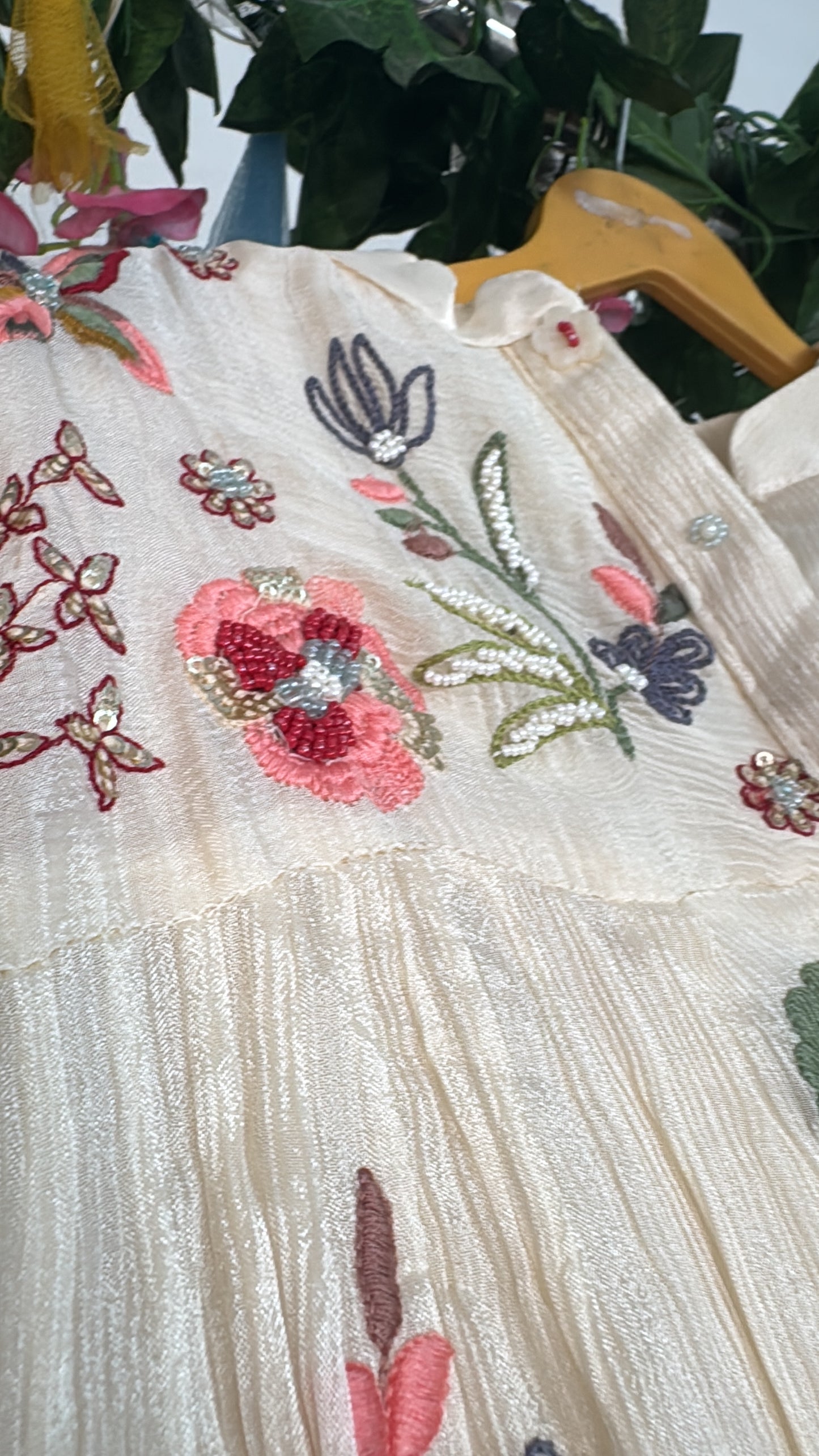 Cream embroidery chinon co ord set