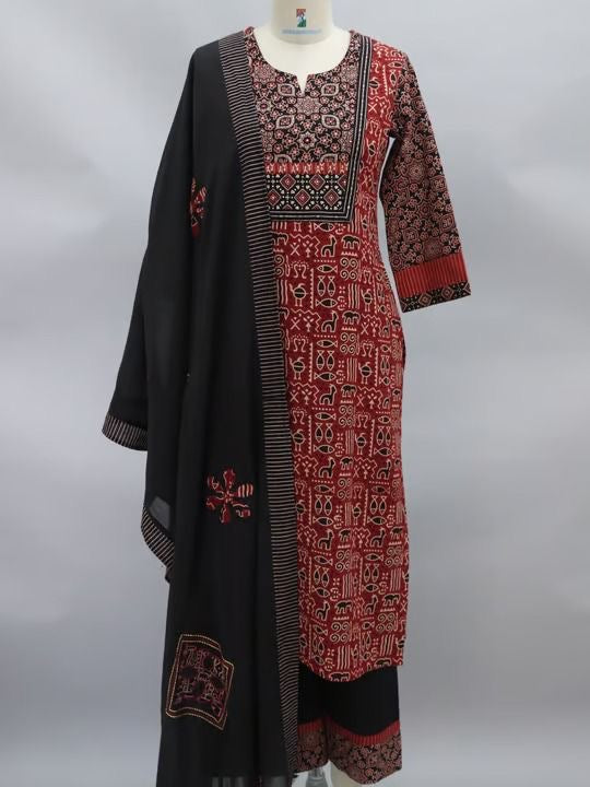 Balck bagro/ajrakh print cotton suit