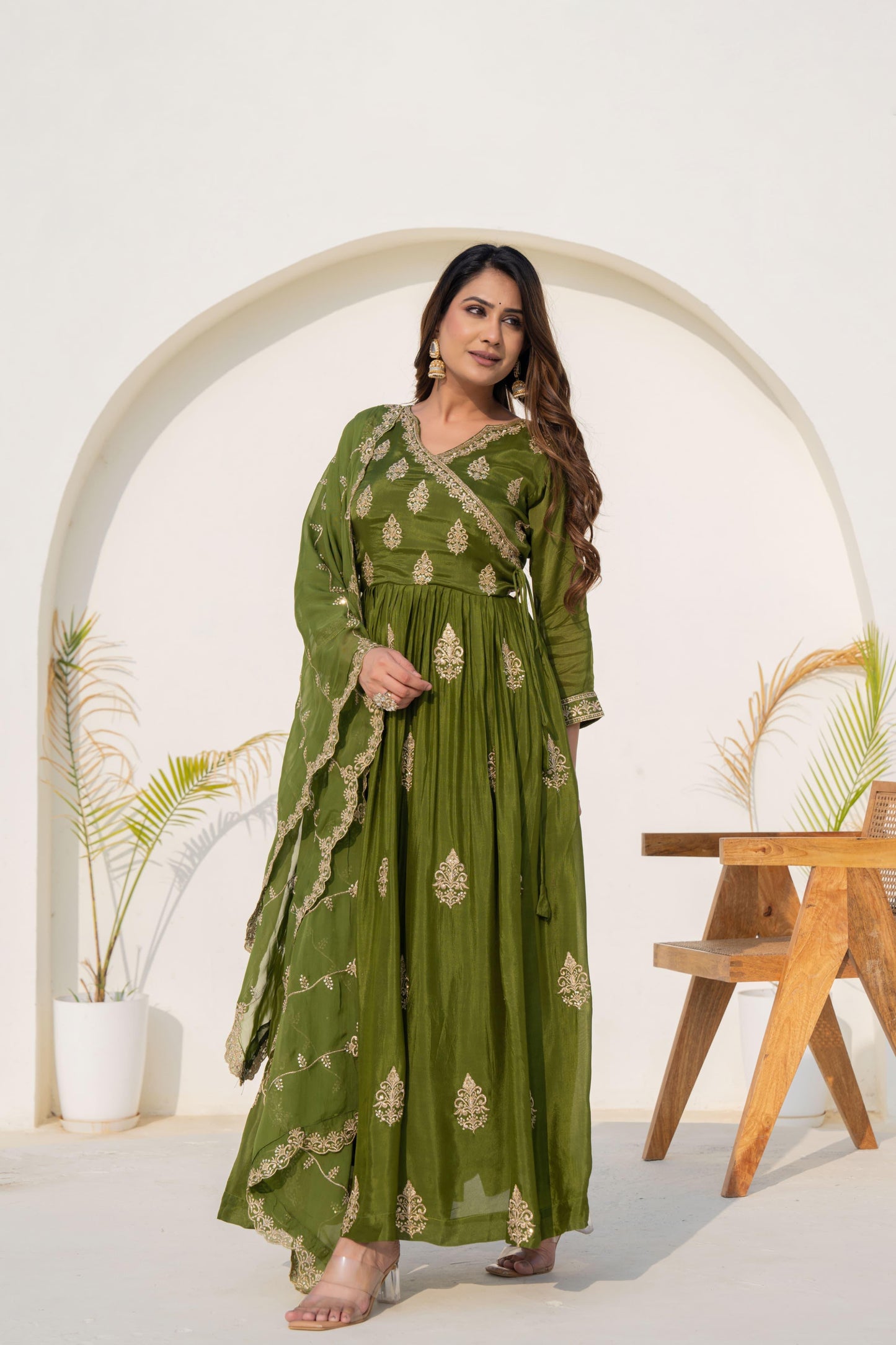 Mehendi green silk Anarkali