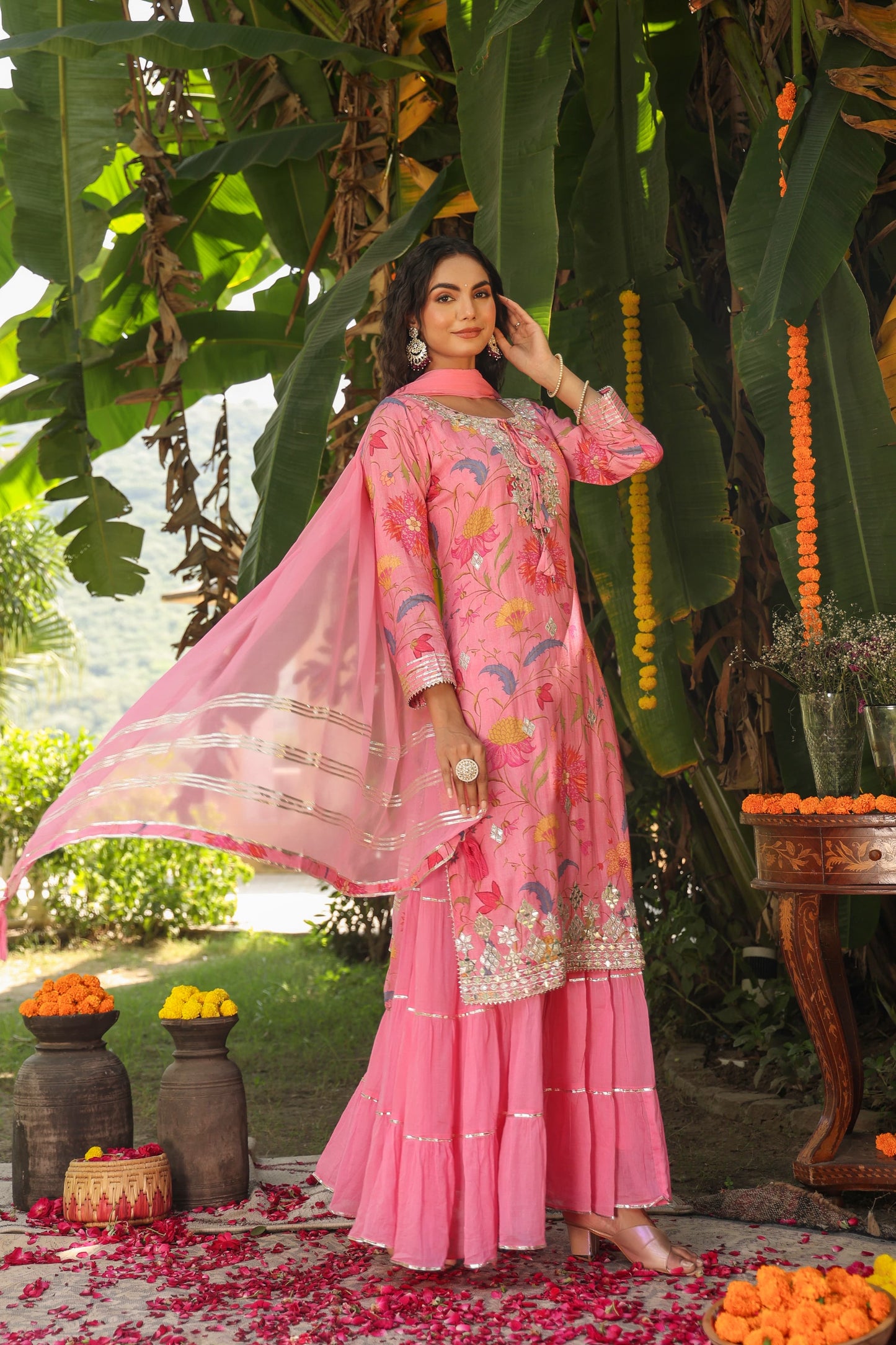 Pink gota Indian gown