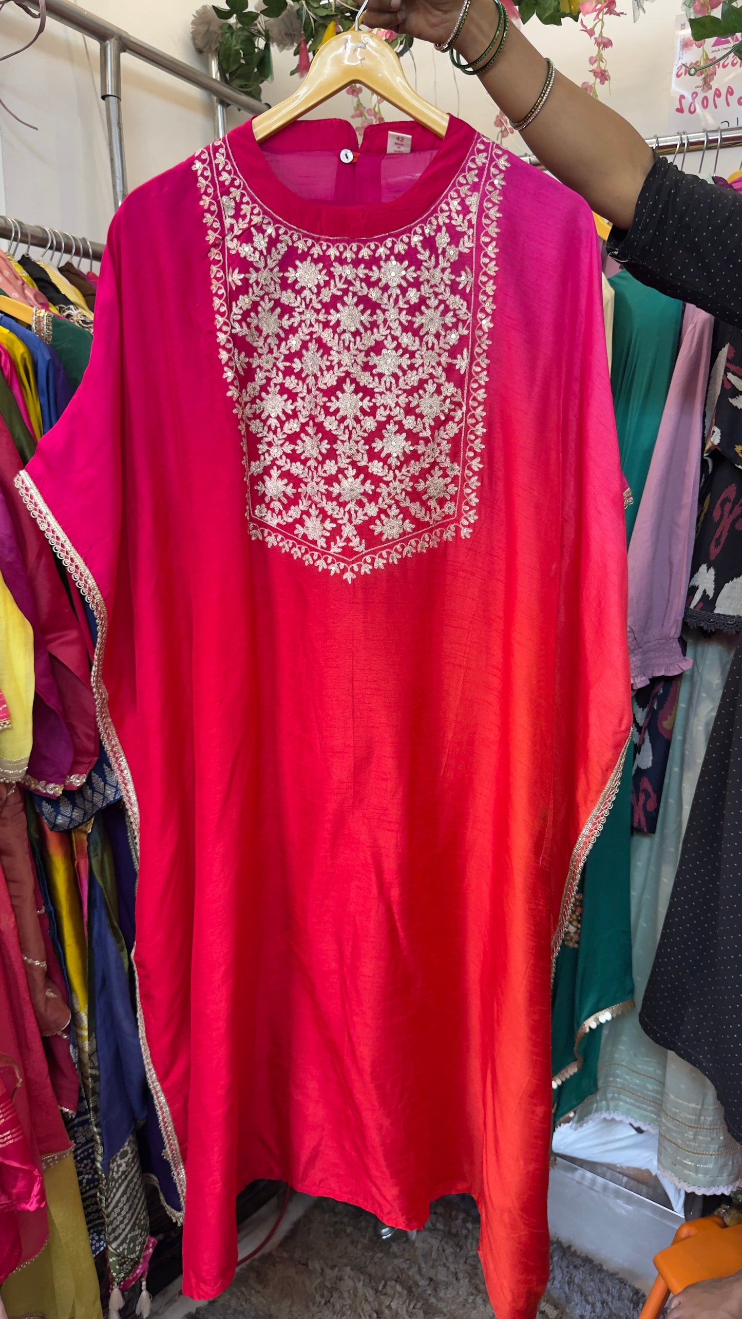 Pink ombré silk kaftan pants set