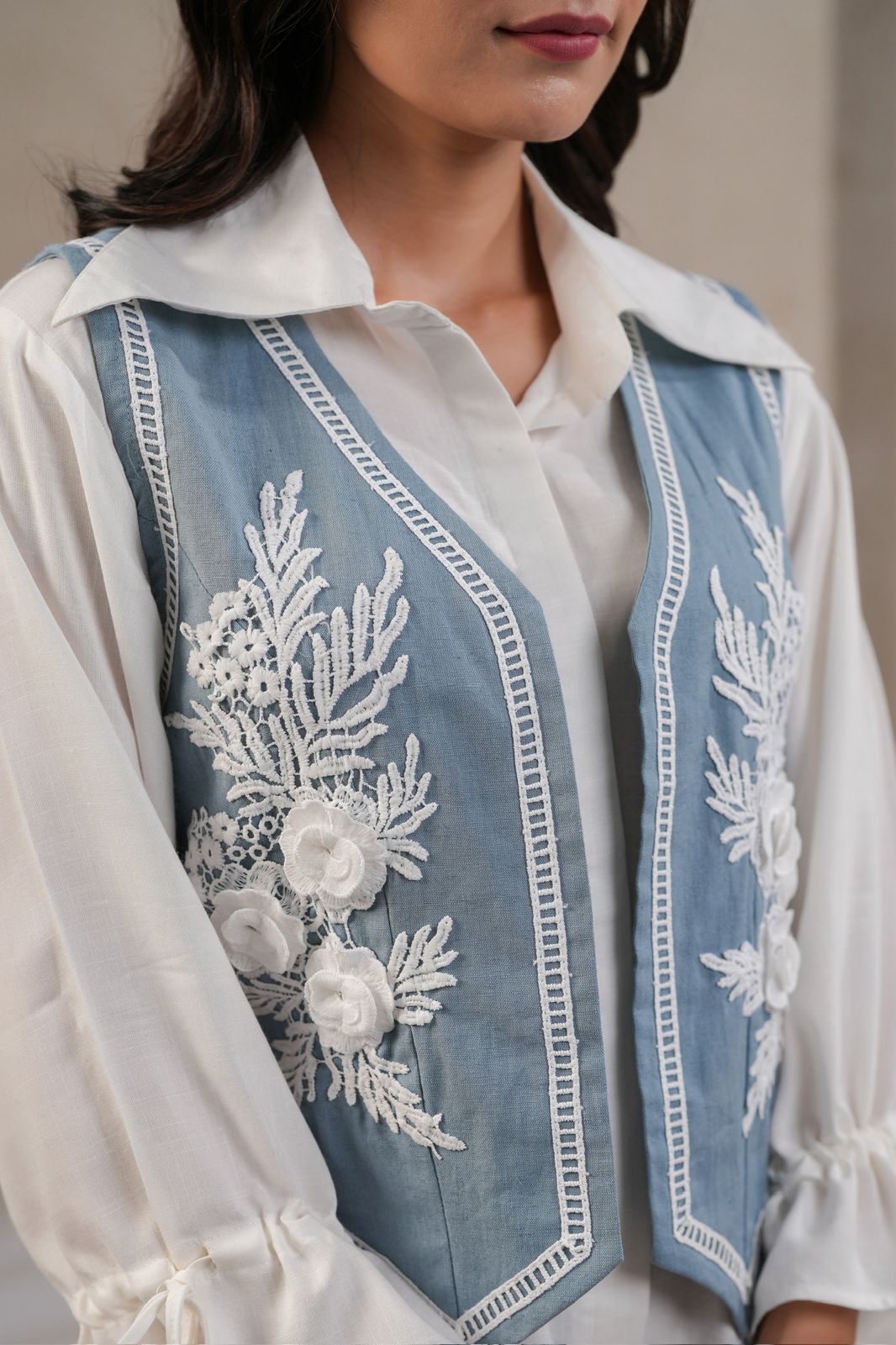 Blue Demin cotton jacket style Co ord set