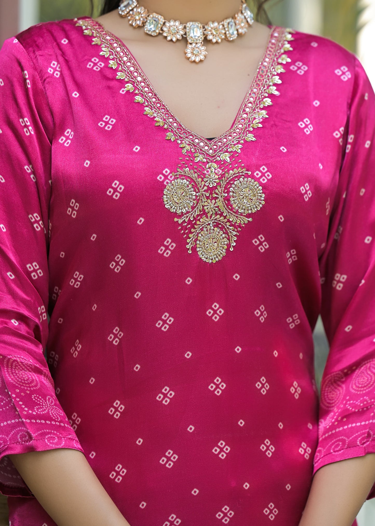 Pink Bandhani gajji suit