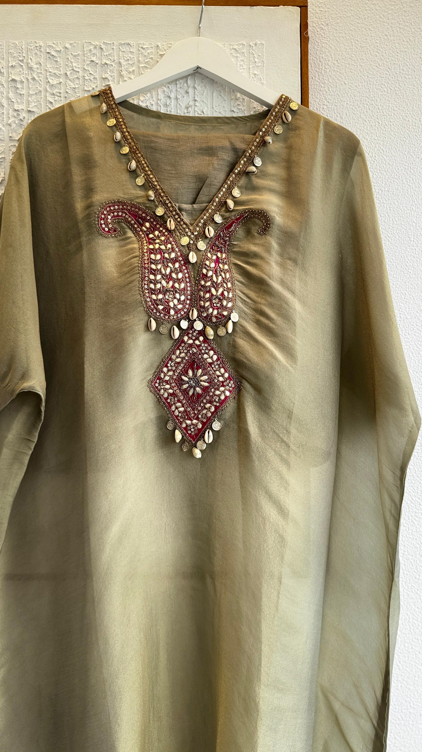 Tissue kaftan set with cotton silk inner and tissue pants